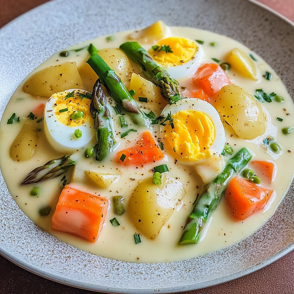 Eierfrikassee mit Kartoffeln und Gemüse