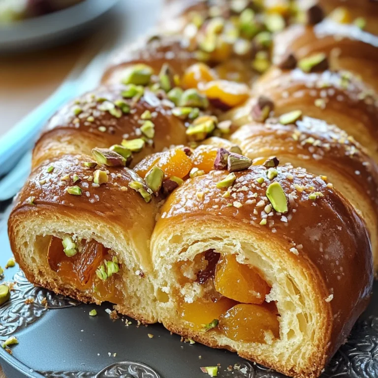 Hefezopf mit getrockneten Aprikosen, Marzipan und Pistazien