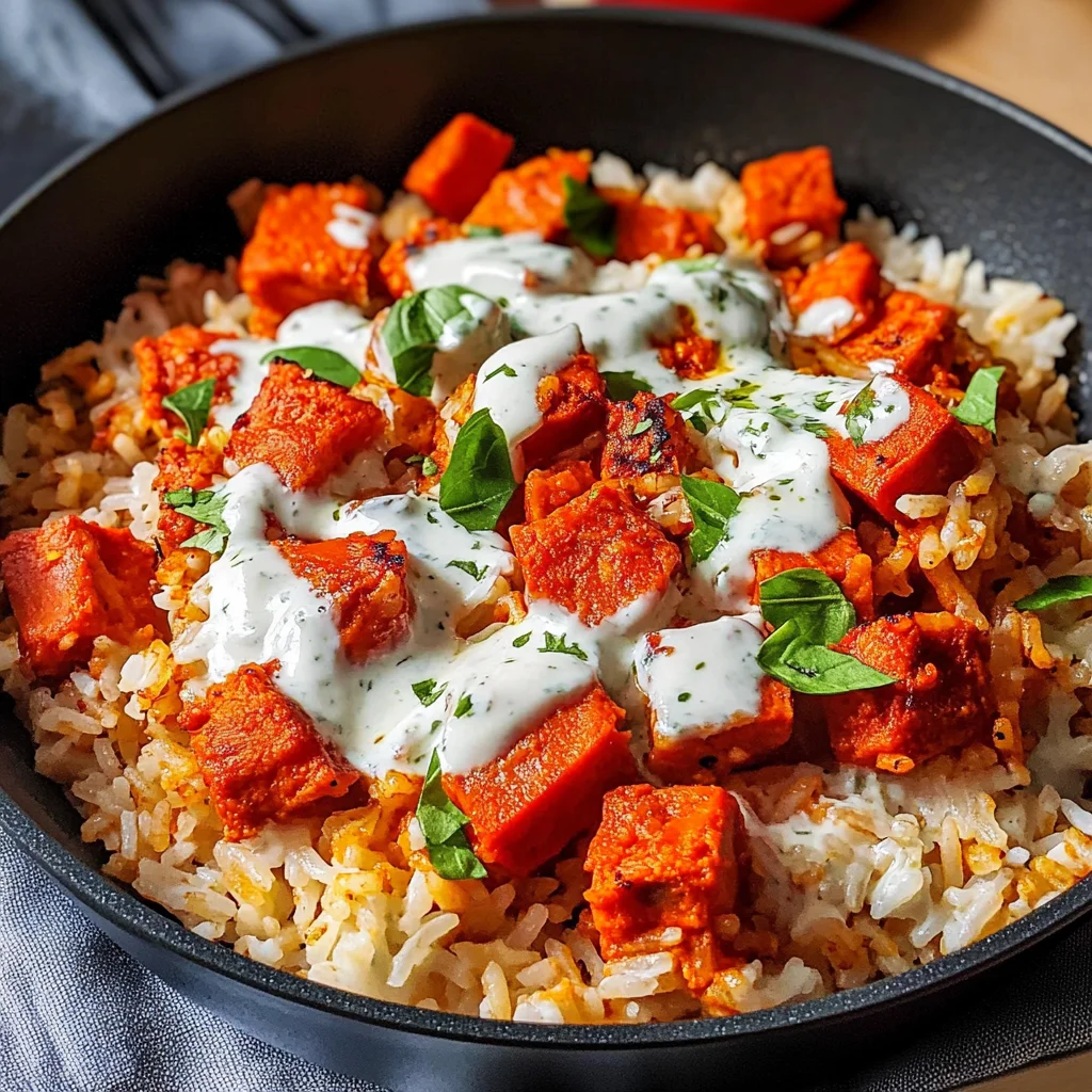 Paprika-Reis-Pfanne mit Joghurtsoße