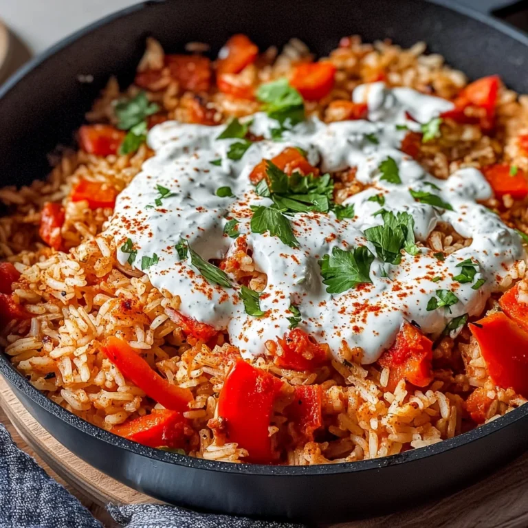Paprika-Reis-Pfanne mit Joghurtsoße