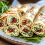 Vegetarische Wrap-Röllchen mit Rucola und Tomaten