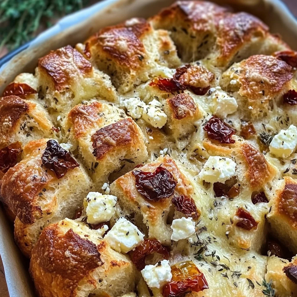Zupfbrot mit getrockneten Tomaten, Feta und Mozzarella